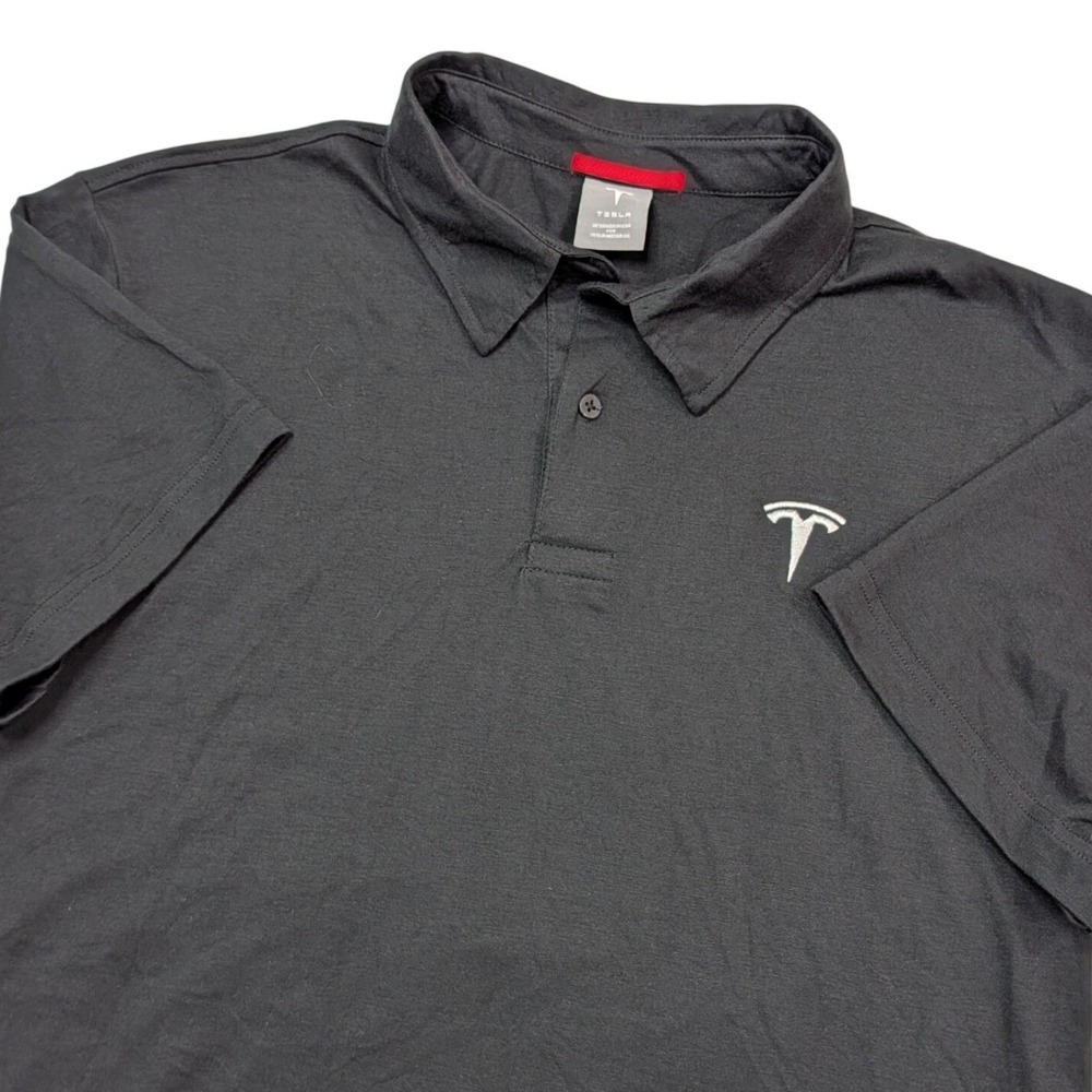 Tesla Motors Polo Shirt Men's XL Black Embroidered Logo Short Sleeve TSL2976BK